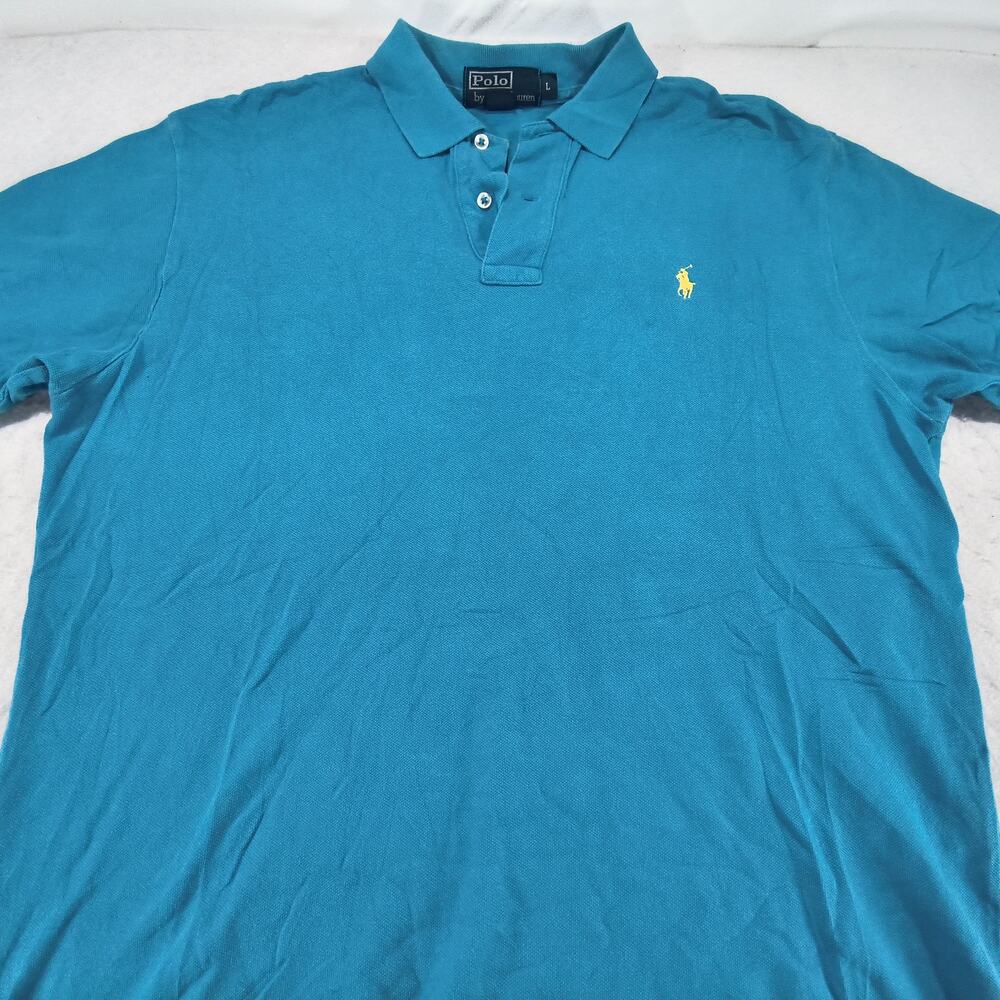Polo by Ralph Lauren Casual Collared Polo Shirt Mens Size Large L Blue Yellow